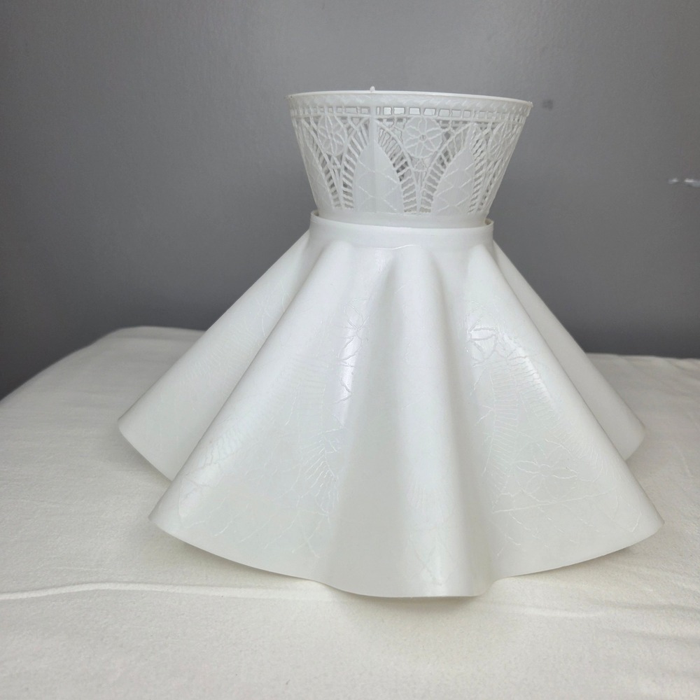 Vintage White Plastic Scalloped Lamp Shade Fluted Floral Lace Clip On 11.5 Inch